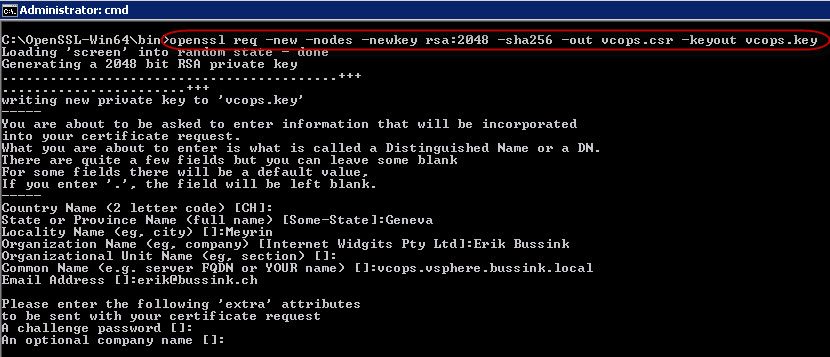 Generate vCOPS Certificate Request