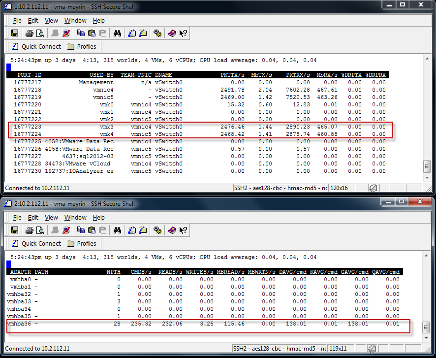 IO Analyzer doing Max Throughput test. Load balanced iSCSI Traffic with Nexenta CLI