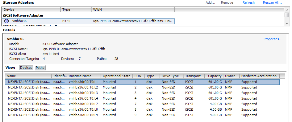 NexentaStor iSCSI LUNs presented to vSphere