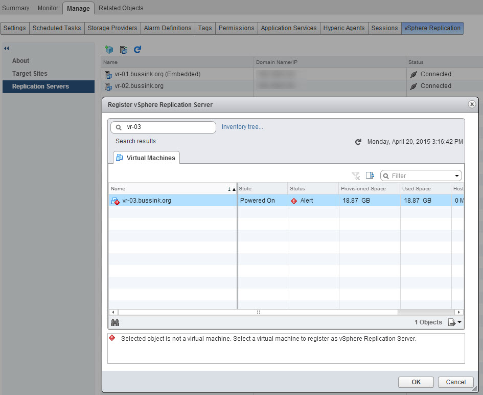 Unable to register vSphere Replication Add-On